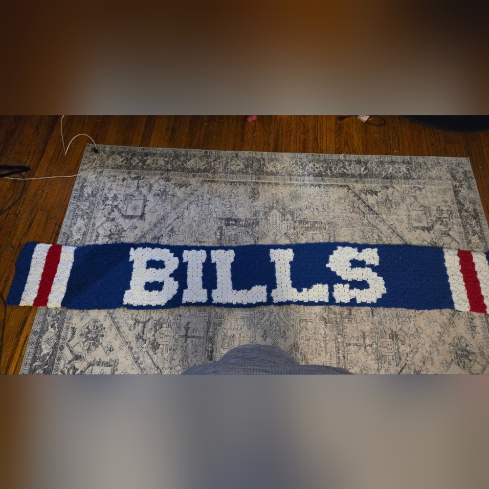 Blue and White 'BILLS' Knit Scarf